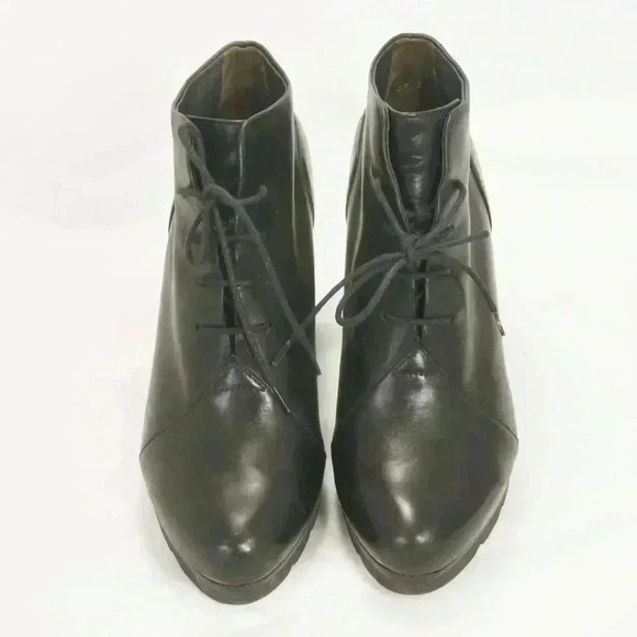 Paul Green Black Lamb Skin Leather Heeled Lace Up Booties Shoes - Picture 2 of 5